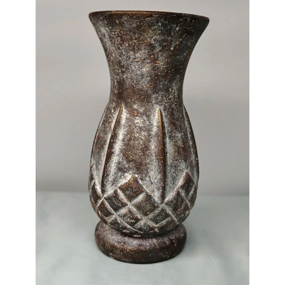 Rustic Pineapple Textured Vase-Distressed Faux Bronze & Silver Finish